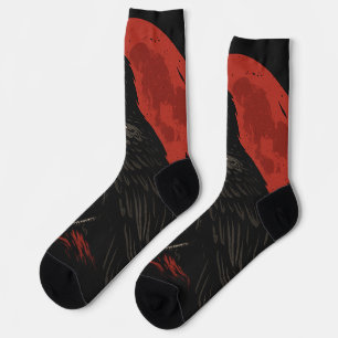 Mystic Raven Under the Blood Moon – Dark Fantasy  Socks