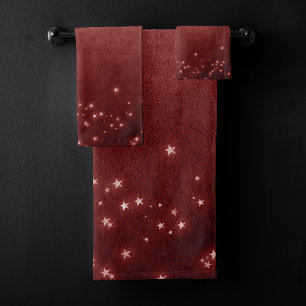 Mystic Red Stars   Rich Jewel Tone Crimson Henna Bath Towel Set