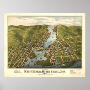 Mystic River Connecticut 1879 Panoramic Map Poster
