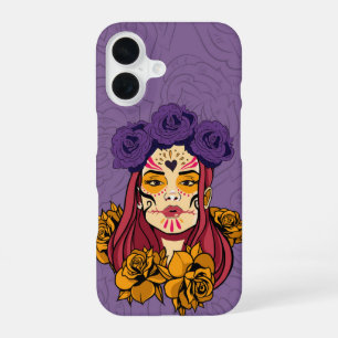 Mystic Rose Catrina – Purple Día de los Muertos iPhone 16 Case