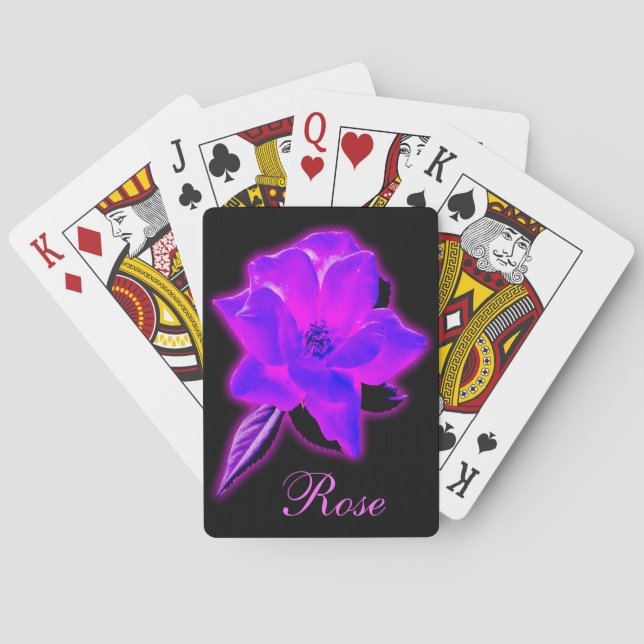 Mystic rose purple neon glow playing cards (Back)