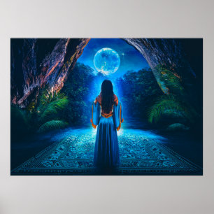 Mystic scene at full moon night (AI) Poster