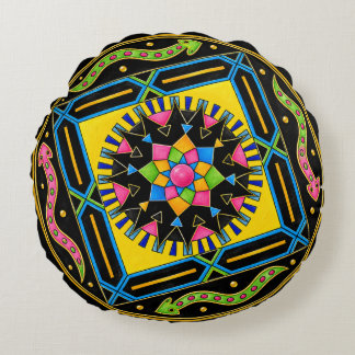 Mystic Serpent Mandala – Colorful GeomRunde Kissen Round Cushion