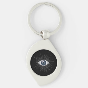 Mystic Silver & Blue Evil Eye Nazar Mati on Black Key Ring