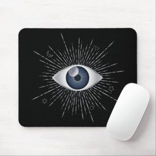Mystic Silver & Blue Evil Eye Nazar Mati on Black Mouse Mat