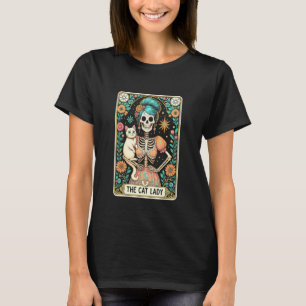 Mystic Skeleton The Cat Lady With Coffee Tarot Car T-Shirt