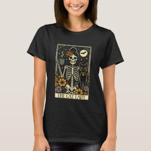 Mystic Skeleton The Cat Lady with Coffee Tarot Car T-Shirt