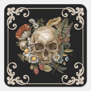 Mystic Skull Vintage Black Square Sticker