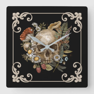 Mystic Skull Vintage Black Square Wall Clock