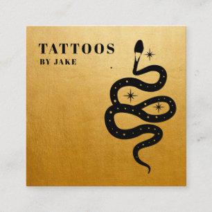 Mystic Snake Tattoo Artist Gold Square Business Card