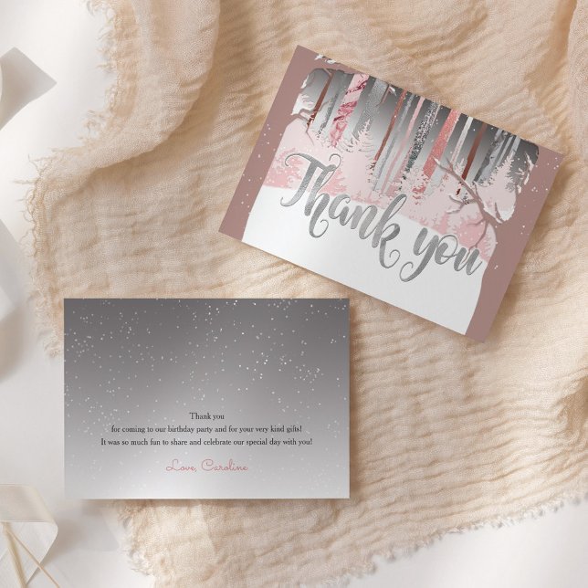 Mystic Snow Wood Winter Trees Muted Colours Thank You Card (Creator Uploaded)
