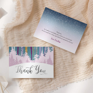 Mystic Snow Wood Winter Trees Purple Blue Silver Thank You Card