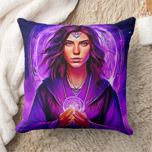 Mystic Sorceress with Glowing Aura Cushion