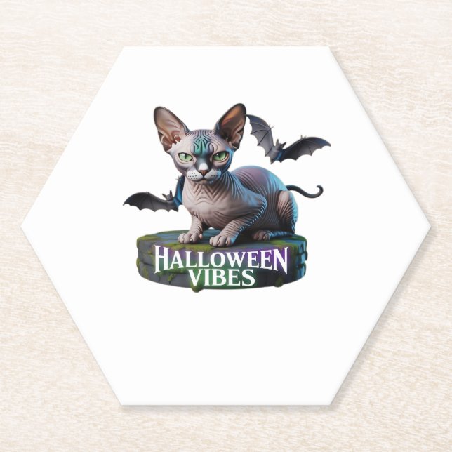 Mystic Sphynx Cat Halloween Aura Classic T-Shirt Paper Coaster (Front)