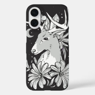 Mystic Stag – Crystal Antlers & Moonflower iPhone 16 Case