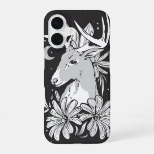 Mystic Stag – Crystal Antlers & Moonflower iPhone 16 Case