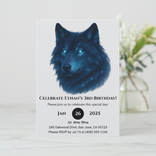 Mystic Star Wolf Birthday Invitation (Standing Front)