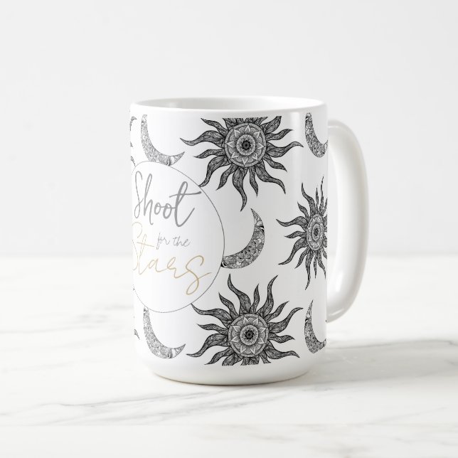  Mystic Sun Moon Black and White Coffee Mug (Front Right)