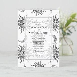 Mystic Sun Moon Black and White Invitation