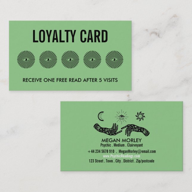Mystic Symbols, Psychic Reading Loyalty Business Card (Front/Back)