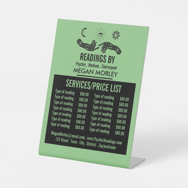 Mystic Symbols, Psychic Reading Price List Pedestal Sign (Front)