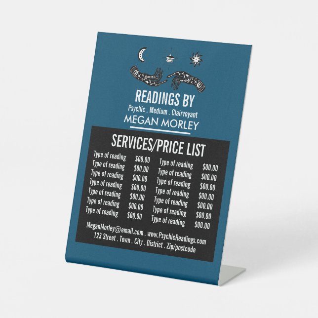 Mystic Symbols, Psychic Reading Price List Pedestal Sign (Front)