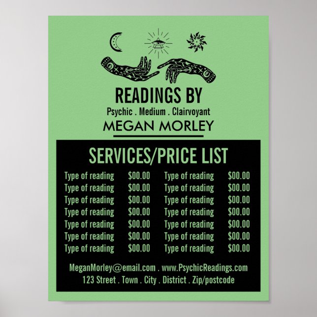 Mystic Symbols, Psychic Reading Price List Poster (Front)