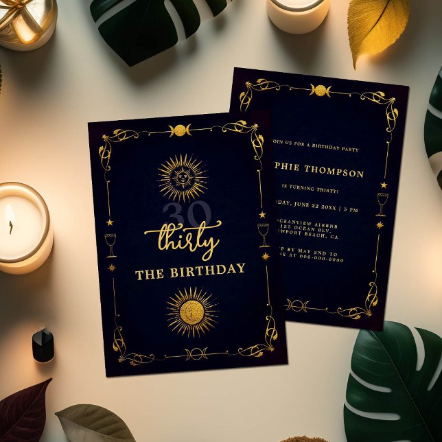 Mystic Tarot Fortune Navy Gold 30th Birthday Party Invitation (Creator Uploaded)