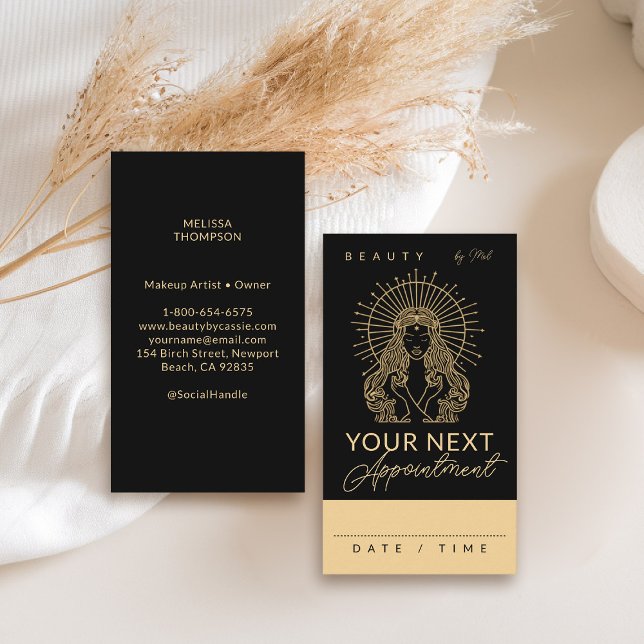 Mystic Tarot Makeup Hair Nails Monogram Gold Black Appointment Card (tarot appointment card goddess beauty makeup hair nails lashes stylist beautician beauty wellness)
