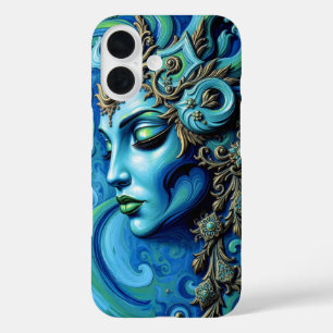 Mystic Teal & Gold Fantasy Goddess Elegant iPhone 16 Case