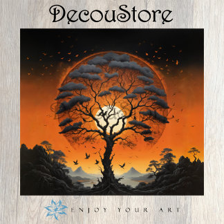 Mystic Tree at Sunset Decoupage Tissue Paper
