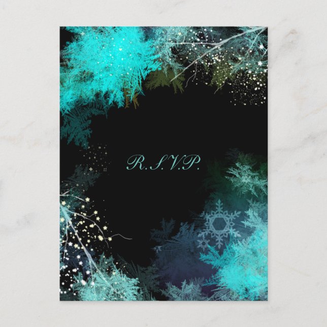 Mystic Turquoise Forest Wedding RSVP Invitation Postcard (Front)