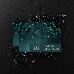 Mystic Twilight Stars   Deep Teal Green Monogram Business Card