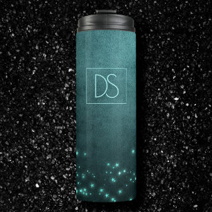 Mystic Twilight Stars   Deep Teal Green Monogram Thermal Tumbler