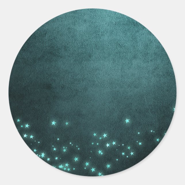 Mystic Twilight Stars | Deep Teal Green Neon Glow Classic Round Sticker (Front)