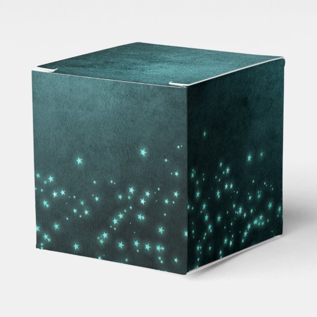 Mystic Twilight Stars | Deep Teal Green Neon Glow Favour Box (Front Side)