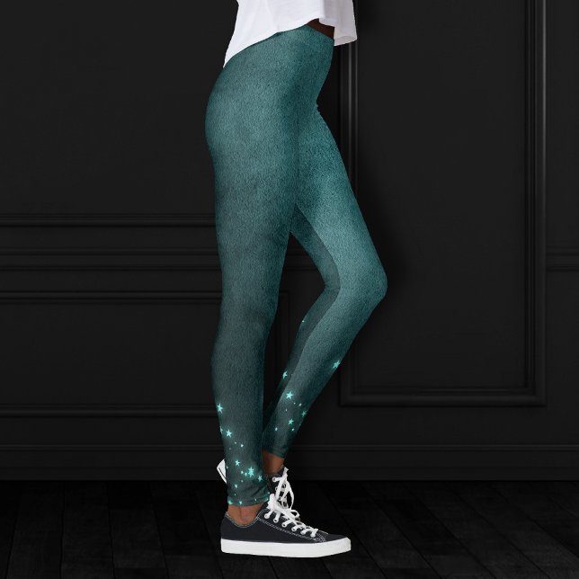 Mystic Twilight Stars | Deep Teal Green Neon Glow Leggings (Creator Uploaded)