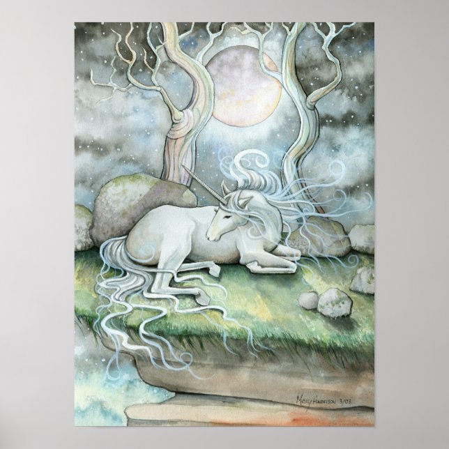 Mystic Unicorn Full Moon Poster Print (Front)