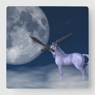 Mystic Unicorn Moon Magic Square Wall Clock