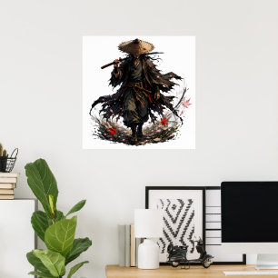 Mystic Wandering Ronin Mug Samurai Warrior in Ba Poster