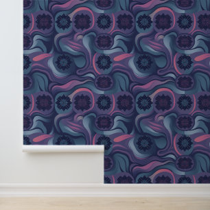 Mystic Waves: Enchanting Twilight Floral Pattern Wallpaper