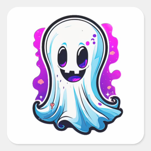 Mystic Whispers, Cute Halloween Ghost Square Sticker (Front)
