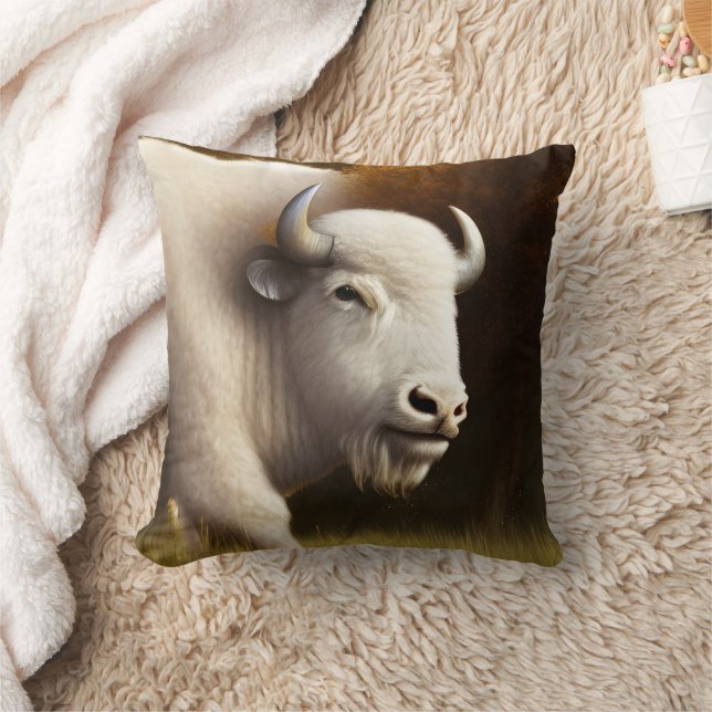 Mystic White Buffalo Digital Art   Cushion (Blanket)