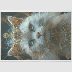 Mystic White Cat Wearing Crown Decoupage Tissue Paper