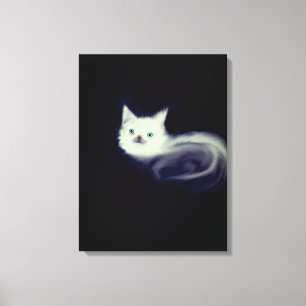 Mystic White Kitten Canvas Wall Art–Blue-Eyed Cat Print