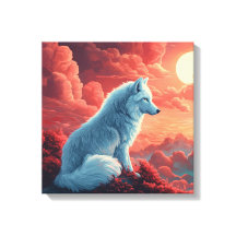 Mystic white wolf at sunset