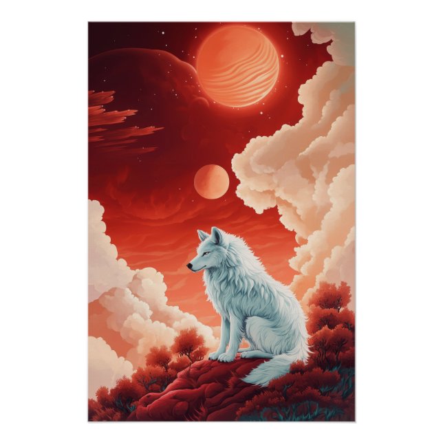Mystic White Wolf under Red Poster (Front)