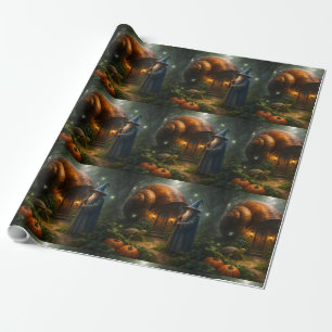 Mystic wizard and glowing pumpkin forest premium m wrapping paper