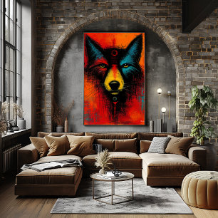 Mystic Wolf Face in Colour Fields Expressionist Poster