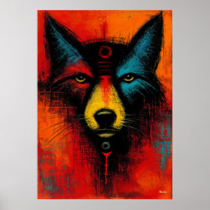 Mystic Wolf Face in Colour Fields Expressionist  Poster